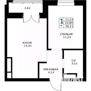 1-к квартира, строящийся дом, 36м2, 19/24 этаж