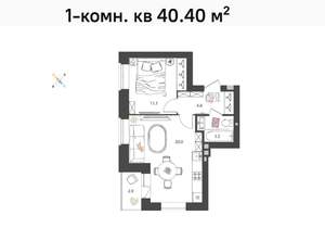 1-к квартира, вторичка, 40м2, 1/4 этаж