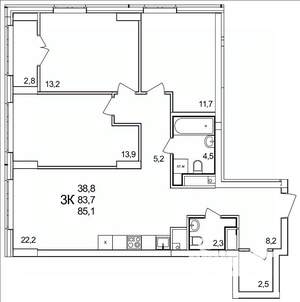 3-к квартира, строящийся дом, 85м2, 10/25 этаж