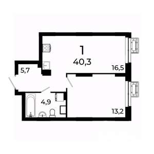 1-к квартира, вторичка, 40м2, 7/19 этаж