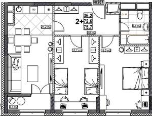 2-к квартира, вторичка, 76м2, 9/24 этаж