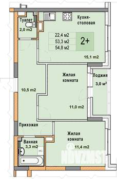 2-к квартира, вторичка, 55м2, 3/25 этаж