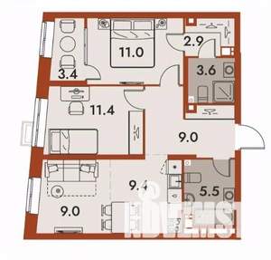 3-к квартира, строящийся дом, 65м2, 14/25 этаж