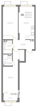 2-к квартира, вторичка, 67м2, 4/18 этаж