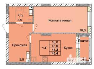 1-к квартира, вторичка, 44м2, 12/18 этаж