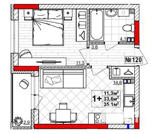 1-к квартира, вторичка, 35м2, 2/4 этаж
