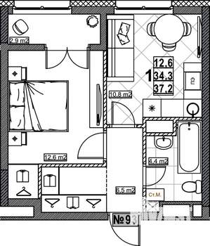 1-к квартира, вторичка, 37м2, 11/24 этаж