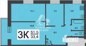 3-к квартира, вторичка, 52м2, 2/5 этаж