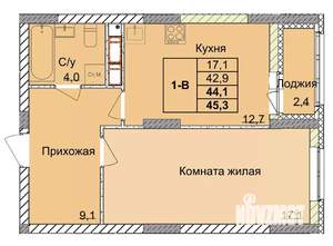 1-к квартира, вторичка, 44м2, 13/18 этаж