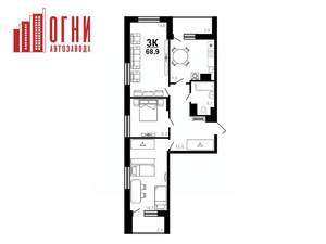 3-к квартира, вторичка, 69м2, 20/25 этаж