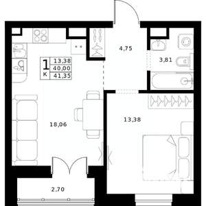 1-к квартира, вторичка, 41м2, 10/24 этаж