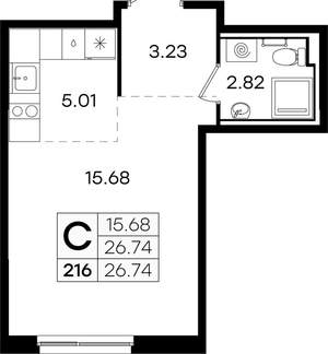 Студия квартира, вторичка, 27м2, 1/9 этаж