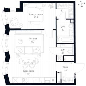 2-к квартира, вторичка, 54м2, 5/20 этаж