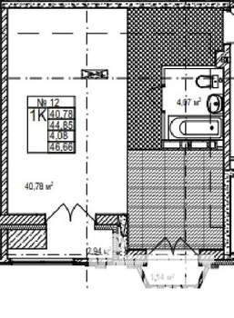 1-к квартира, строящийся дом, 47м2, 5/7 этаж