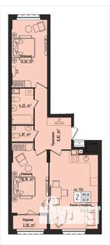 2-к квартира, вторичка, 65м2, 4/15 этаж