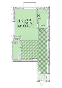 1-к квартира, вторичка, 52м2, 5/7 этаж