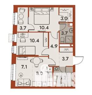 3-к квартира, строящийся дом, 60м2, 5/25 этаж
