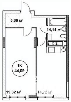 1-к квартира, вторичка, 44м2, 21/22 этаж