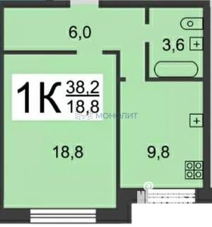 1-к квартира, вторичка, 38м2, 3/5 этаж