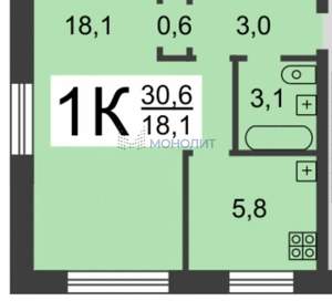 1-к квартира, вторичка, 31м2, 5/5 этаж