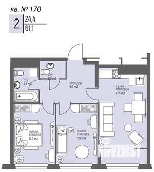 2-к квартира, вторичка, 61м2, 16/25 этаж