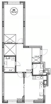 2-к квартира, вторичка, 75м2, 3/14 этаж