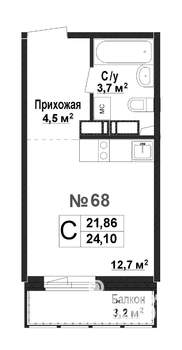 1-к квартира, вторичка, 22м2, 6/17 этаж