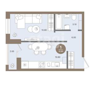 1-к квартира, вторичка, 32м2, 1/9 этаж