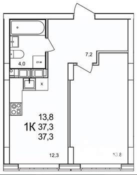 1-к квартира, вторичка, 37м2, 17/19 этаж