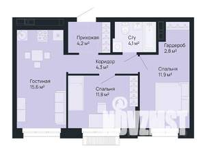 2-к квартира, строящийся дом, 55м2, 1/9 этаж