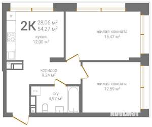 2-к квартира, вторичка, 54м2, 21/24 этаж