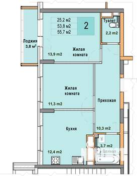 2-к квартира, вторичка, 56м2, 17/25 этаж