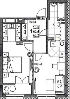 1-к квартира, вторичка, 48м2, 15/24 этаж