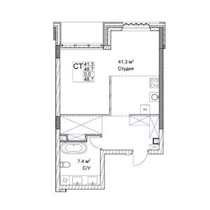 Студия квартира, вторичка, 49м2, 2/9 этаж