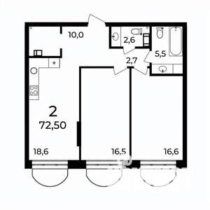 2-к квартира, вторичка, 73м2, 3/9 этаж