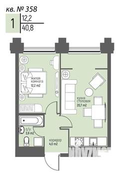 1-к квартира, вторичка, 41м2, 13/20 этаж