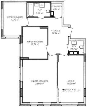 3-к квартира, строящийся дом, 86м2, 10/13 этаж