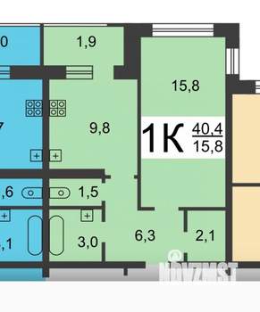 1-к квартира, вторичка, 41м2, 9/10 этаж
