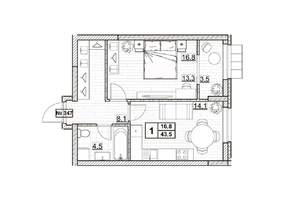 1-к квартира, вторичка, 44м2, 18/24 этаж