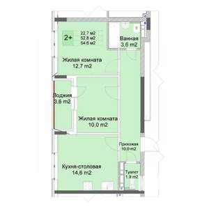 2-к квартира, вторичка, 55м2, 2/10 этаж