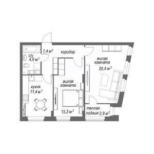 2-к квартира, строящийся дом, 62м2, 2/9 этаж