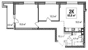 2-к квартира, строящийся дом, 66м2, 15/18 этаж