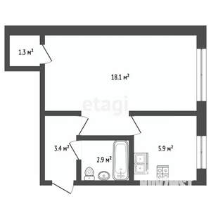1-к квартира, вторичка, 30м2, 4/4 этаж