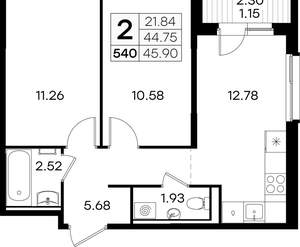 2-к квартира, вторичка, 46м2, 5/9 этаж