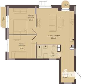 2-к квартира, строящийся дом, 61м2, 6/8 этаж