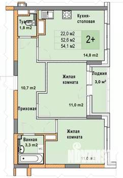 2-к квартира, вторичка, 54м2, 17/25 этаж