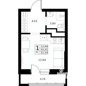 Студия квартира, вторичка, 22м2, 17/24 этаж