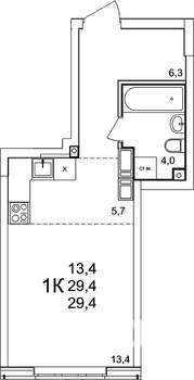 1-к квартира, вторичка, 29м2, 3/25 этаж