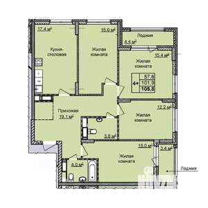4-к квартира, вторичка, 106м2, 20/25 этаж