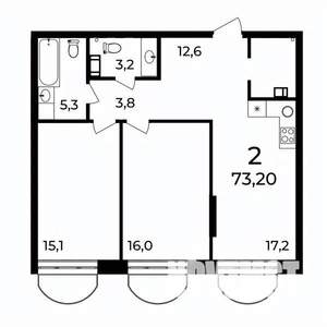 2-к квартира, вторичка, 73м2, 7/9 этаж